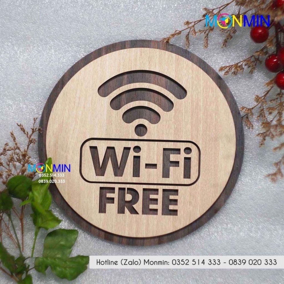 Bảng gỗ MONMIN, bảng wifi password, thông tin wifi