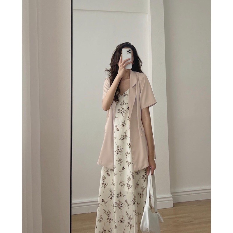 Set Áo Blazer Cộc Tay Kèm Với Váy Hoa Nhí Cực Xinh Cho Mùa Hè MS140