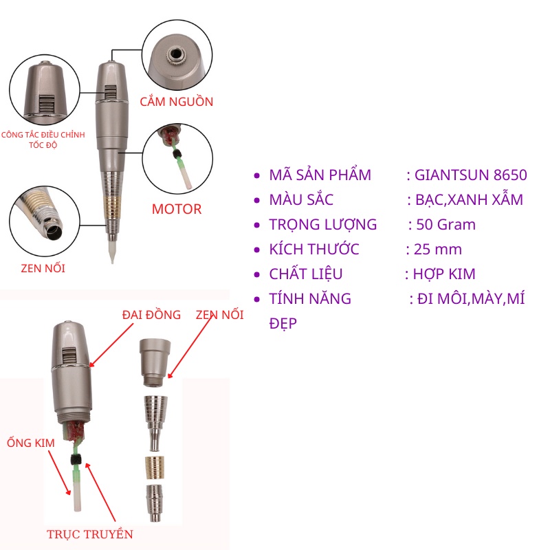 Máy phun xăm giansun 8650 đi môi,đi mày khắc sợi Đài Loan chính hãng