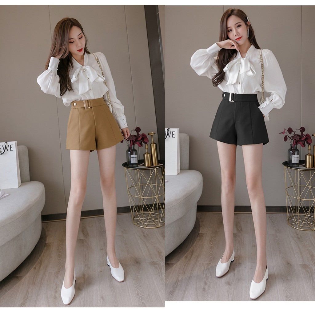 Quần short nữ HANA khuyên chữ D cạp cao shorts vải cao cấp phong cách Hàn Quốc - QS006