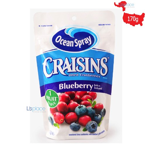 Nam Việt Quất Khô Với Nước Quả Việt Quất hiệu Ocean Spray Craisins gói 179g