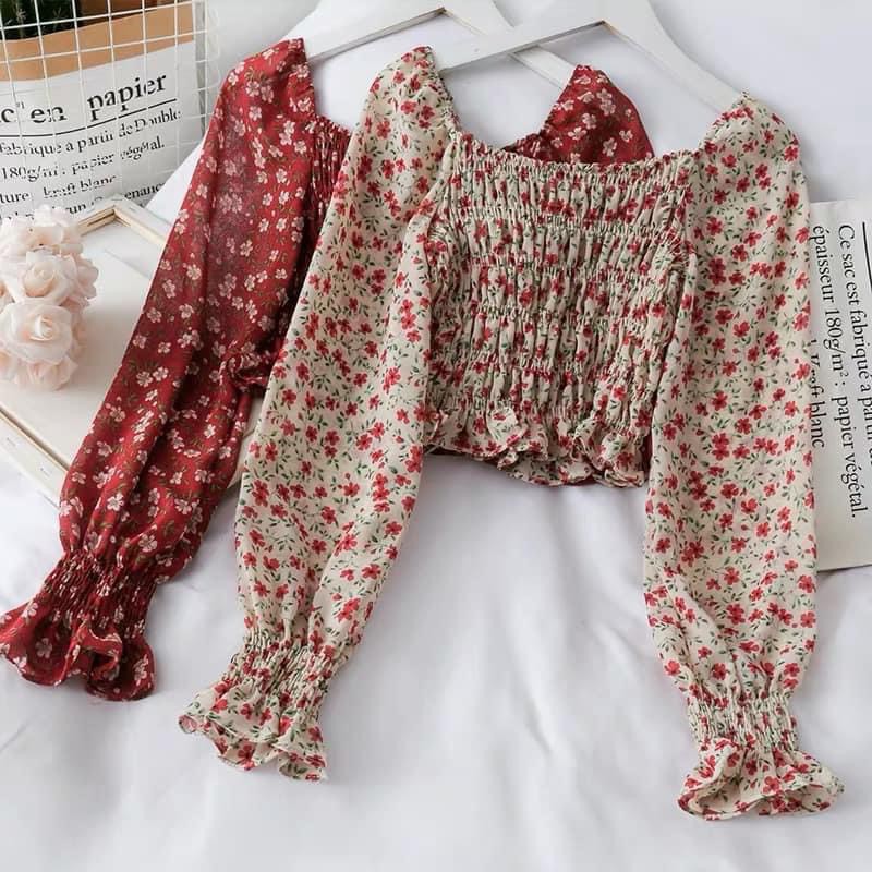 Áo Croptop Hoa nhí dài tay siêu xinh