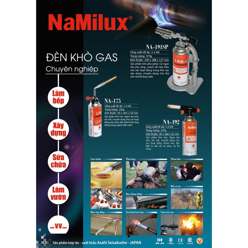 ĐÈN KHÒ GAS NAMILUX TS1922RF ( SẢN PHẨM HỢP TÁC XUẤT KHẨU ASAHI SEISAKUSHO - JAPAN )