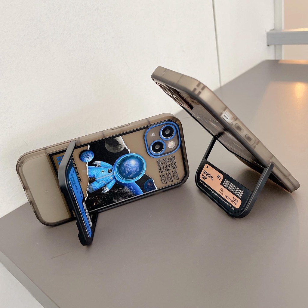 Ốp Điện Thoại Tpu Dẻo Họa Tiết Hoạt Hình Phi Hành Gia Kèm Giá Đỡ Tàng Hình Cho iphone 13 12 11 pro xs max xr 7 / 8 plus