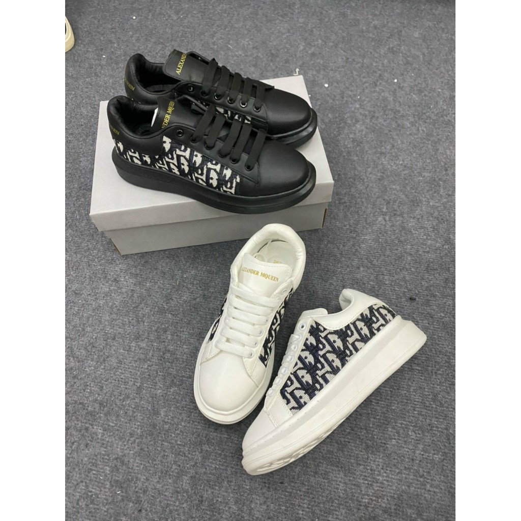 Giày thể thao nam, giày sneaker nam nữ chất da pha trắng đen cực đẹp đế độn cao su non êm ái cao 4,5cm