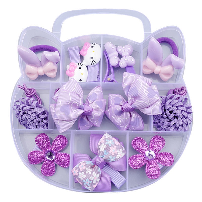 [14 pcs set] Set Dây Buộc Tóc Co Giãn Phối Ren Hoa Màu Hồng Phong Cách Hàn Quốc Cho Bé Gái