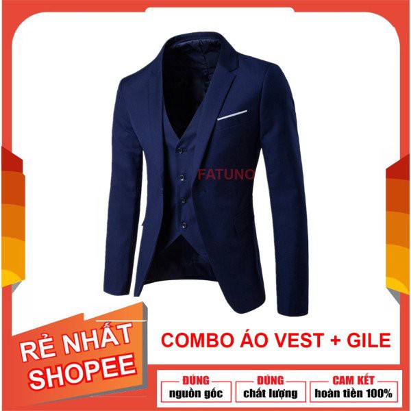 Combo gồm áo vest và áo ghi lê nam lịch lãm quý ông phong cách Hàn Quốc