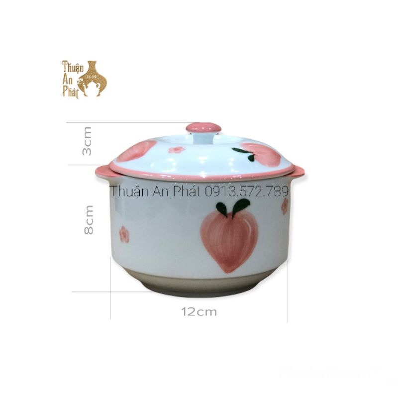 Thố hũ hai tai có nắp Bát decor trang trí thức ăn, đựng mỡ, đựng mẻ dung tích 600ml gốm sứ Bát Tràng