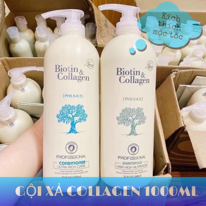 [Chính Hãng] Biotin Collagen -  Cặp Dầu Gội + Xả Chống Rụng Kích Thích Mọc Tóc Siêu Mềm Mượt Biotin &amp; Collagen 1000ml