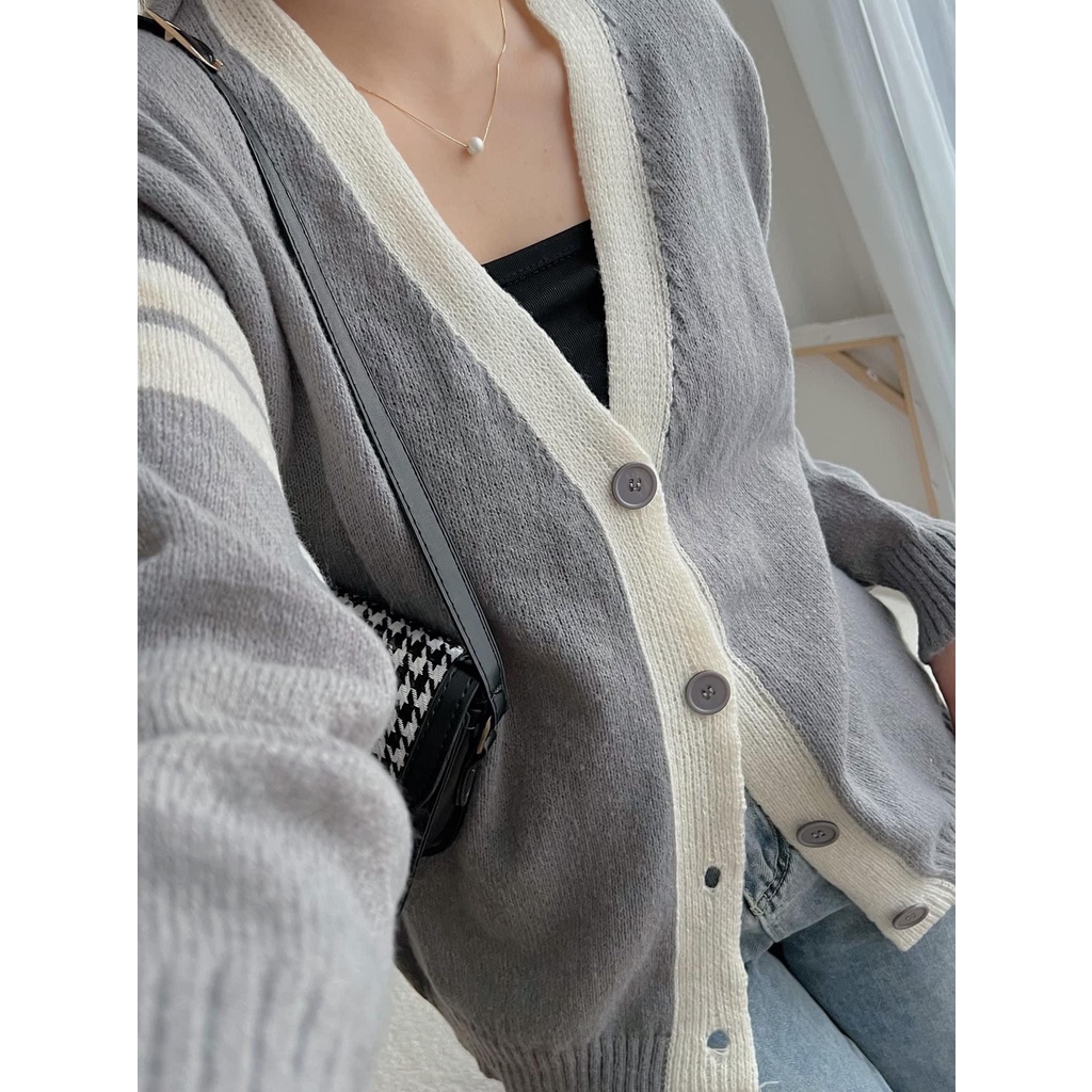 ÁO KHOÁC CADIGAN LEN VIỀN TRẮNG SỌC TAY 210 HÀNG QUẢNG CHÂU