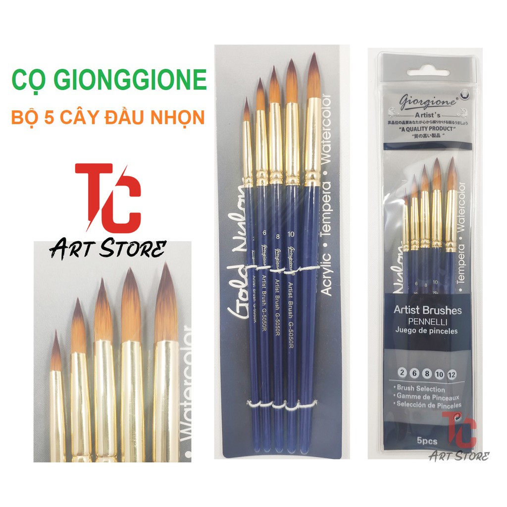 Cọ vẽ GIONGGIONE lông nhân tạo, đầu nhọn ( 5 CÂY )