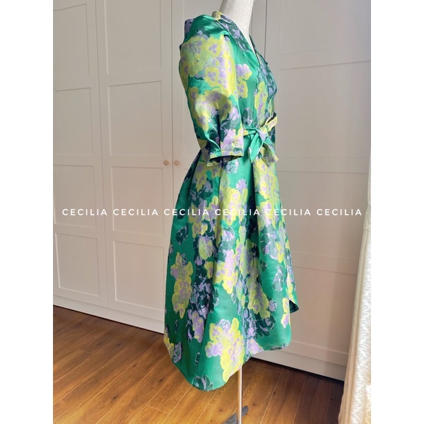 JULIA Dress by CECILIA váy thiết kế gấm lụa tafta xanh lá floral green