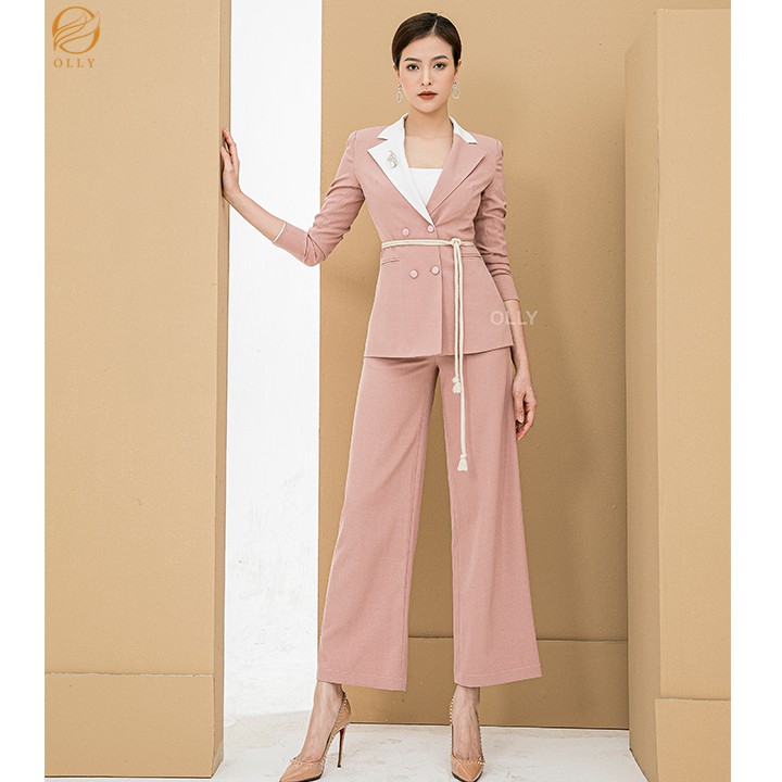[Mã FAMALLT5 giảm 15% đơn 150k] Áo vest tay dài cổ phối trắng buộc đai eo OLLY_OA19.037 | BigBuy360 - bigbuy360.vn