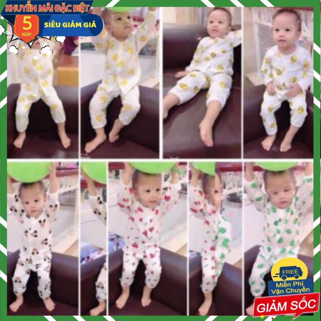 🔥𝗙𝗿𝗲𝗲𝗦𝗵𝗶𝗽 𝗧𝘂̛̀ 𝟱𝟬𝗞🔥 Combo 5 Bộ Cotton Hoa Quả Dài Tay Cài Cúc Giữa Cho Bé Từ 5-15kg - Đồ Bộ Cho Bé