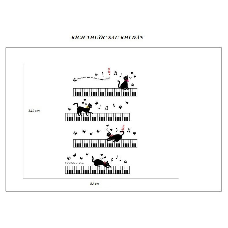 Decal dán tường Mèo con âm nhạc 9 AmyShop (125 x 85 cm)