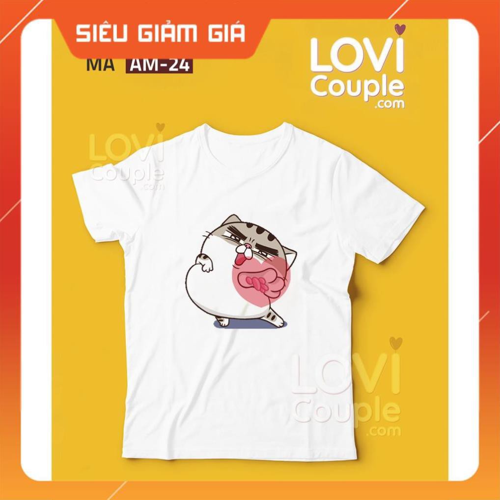 [SALE GIÁ GỐC] XẢ HÀNG ÁO ĐÔI - Áo thun in mèo AMI bụng bự AM17-24 - LoviCouple - Có FeedBack