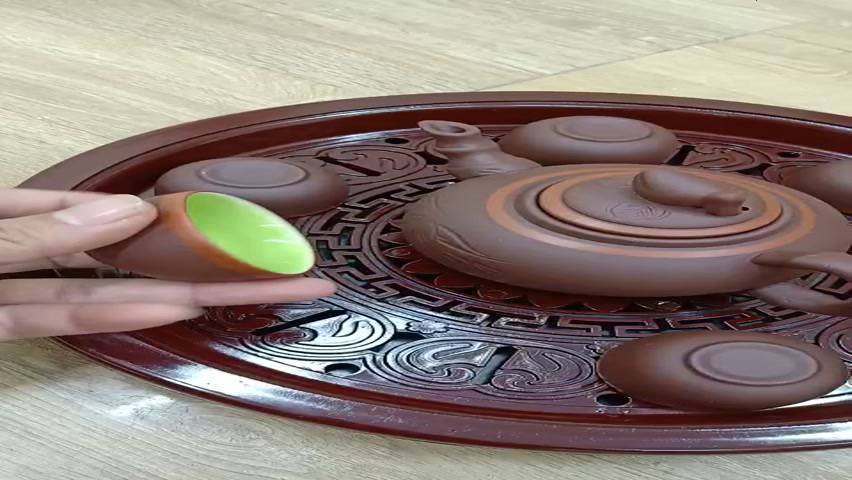 bộ ấm chén tử sa bát tràng kèm khay trà giả gỗ cực đẹp | BigBuy360 - bigbuy360.vn