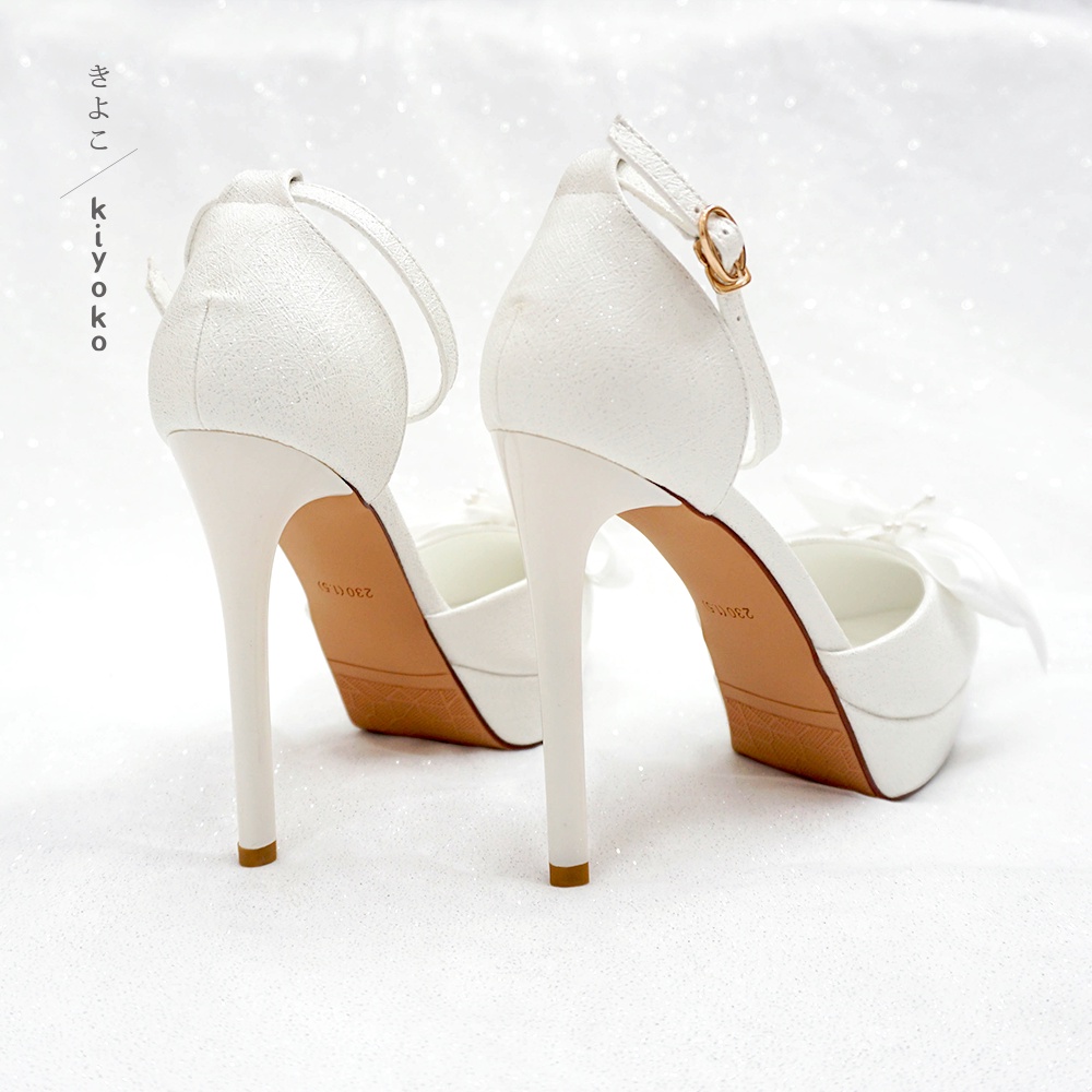 Giày cưới Kiyoko GÓT ĐÚP siêu chắc chân đính nơ satin | cao 12cm