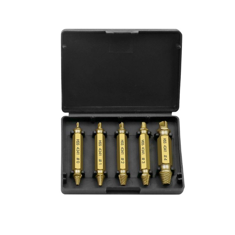Set 5 Mũi Khoan Tháo Gỡ Ốc Vít Hỏng Bằng Titan Hai Mặt Kèm Hộp Đựng