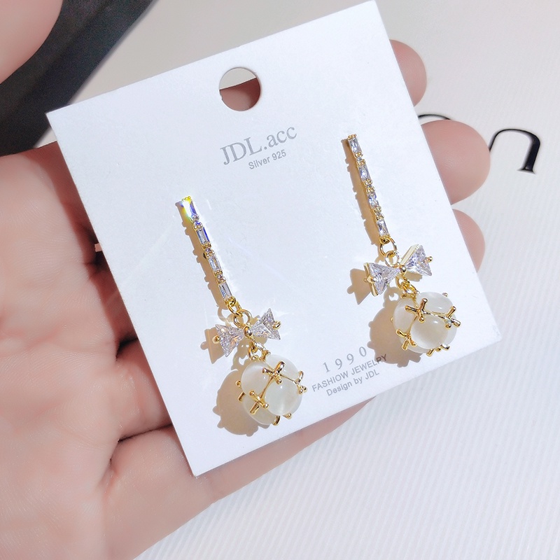 [Jiudolan] Khuyên Tai Mặt Nơ Đính Đá Opal Dễ Thương Cho Nữ