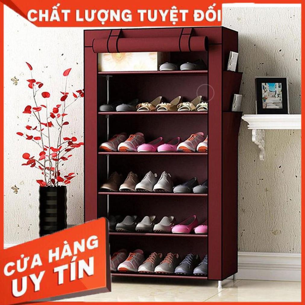 Tủ Để Giày Dép Thông Minh 7 Tầng 6 Ngăn, Tủ Vải Giày Dép Khung Inox Chắc Chắn Tặng Kèm Túi Đựng Giày