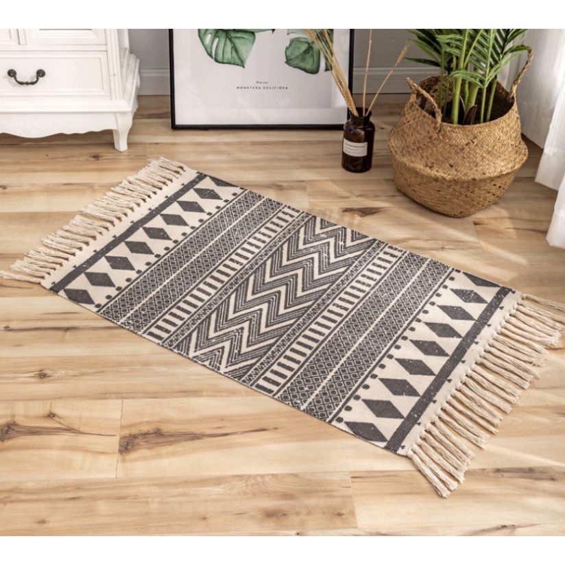 [Có Sẵn]Thảm Trang Trí Vintage, Chùi Chân,  Lót Ghế Sofa, Dệt Cao Cấp Tua Rua