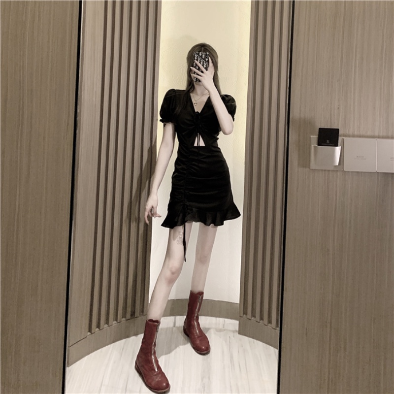 Đầm Ngắn Dáng Ôm Màu Trơn Phong Cách Hàn Quốc Cổ Điển Thời Trang Mùa Hè Cho Bạn Nữ | BigBuy360 - bigbuy360.vn