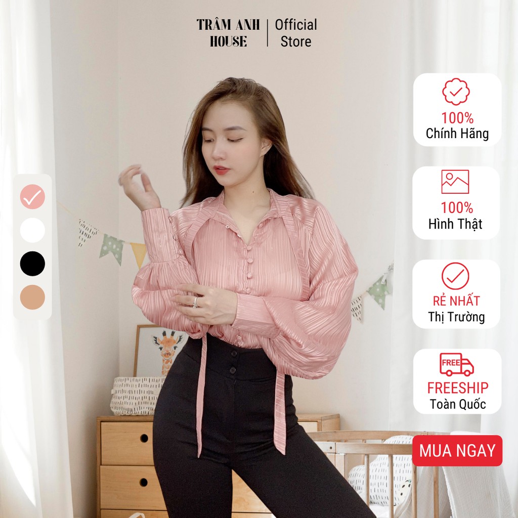Áo Sơ Mi Buộc Dây Nơ Nút Bọc Chất Tơ Kim Tuyến TRÂM ANH HOUSE M36