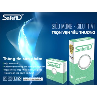 [Mua 1 tặng 1] Bao cao su SafeFit Ultra Thin hộp 3 cái hoặc hộp 12 cái