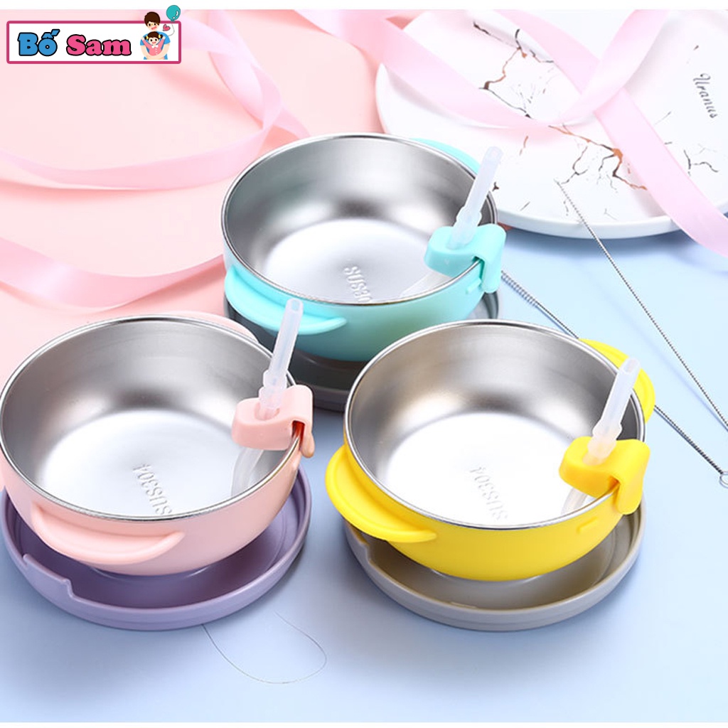 Ống hút silicon gắn bát gắn cốc cho bé ăn dặm tặng kèm cọ vệ sinh Shop Bố Sam