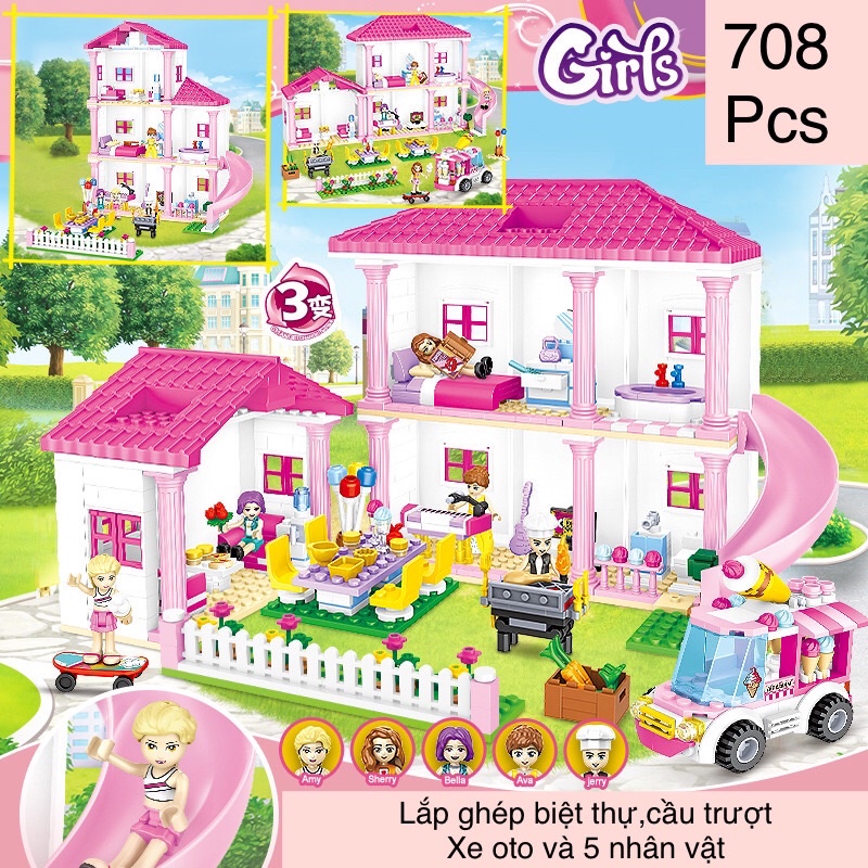 Đồ chơi con gái lắp ghép xếp hình biệt thự 3D-708pcs