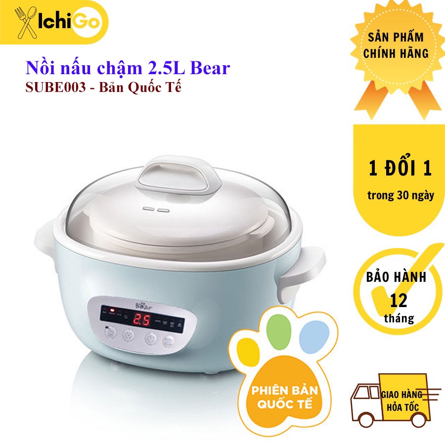 Nồi Nấu Cháo Chậm, Nồi Ninh Hầm Đa Năng BEAR - Model SUBE003 Dung Tích 2,5L - Bảo Hành Chính Hãng 18 Tháng - ichigo 55