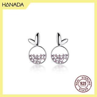 Bông Tai Bạc 925 Hanada Tòn Ten Trái Tim Và Tròn Đá 0611