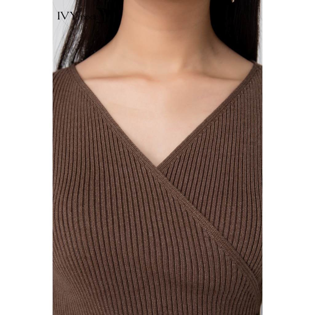 Áo len nữ ôm dáng chéo eo IVY moda MS 58B8034