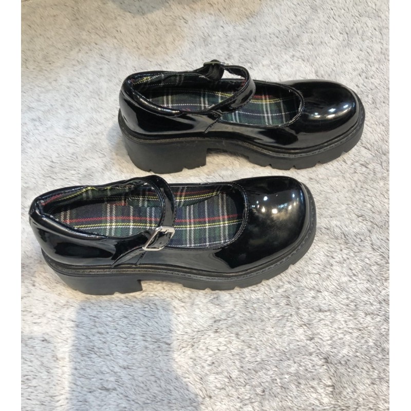 [ Thanh lý ] Giày Lolita đen bóng lót sọc caro | BigBuy360 - bigbuy360.vn