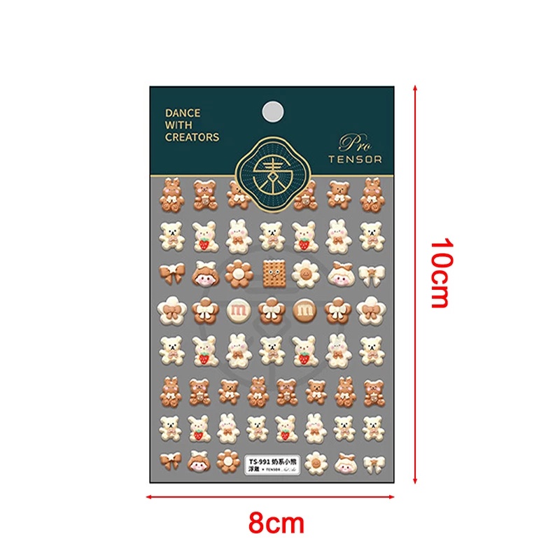 1 Tờ Miếng Dán Móng Tay Dập Nổi Hình Gấu Hoạt Hình 5D Sáng Tạo Dễ Thương