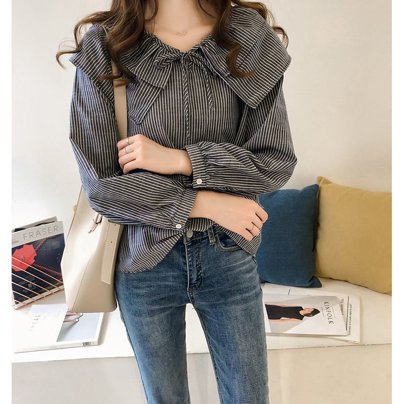 Áo Sơ Mi Cổ Búp Bê Dáng Rộng Plus Size M-4xl 75kg Phong Cách Hàn Quốc Dành Cho Nữ