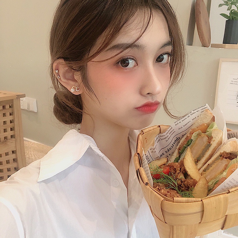 Bông Tai Bạc 925 Đính Đá Ngọc Trai Thời Trang Cao Cấp Đơn Giản