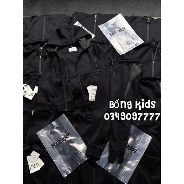 Áo Khoác Hoodie &amp; Jogger Bé Trai Thể Thao Vải Ép Xám Đen ZR