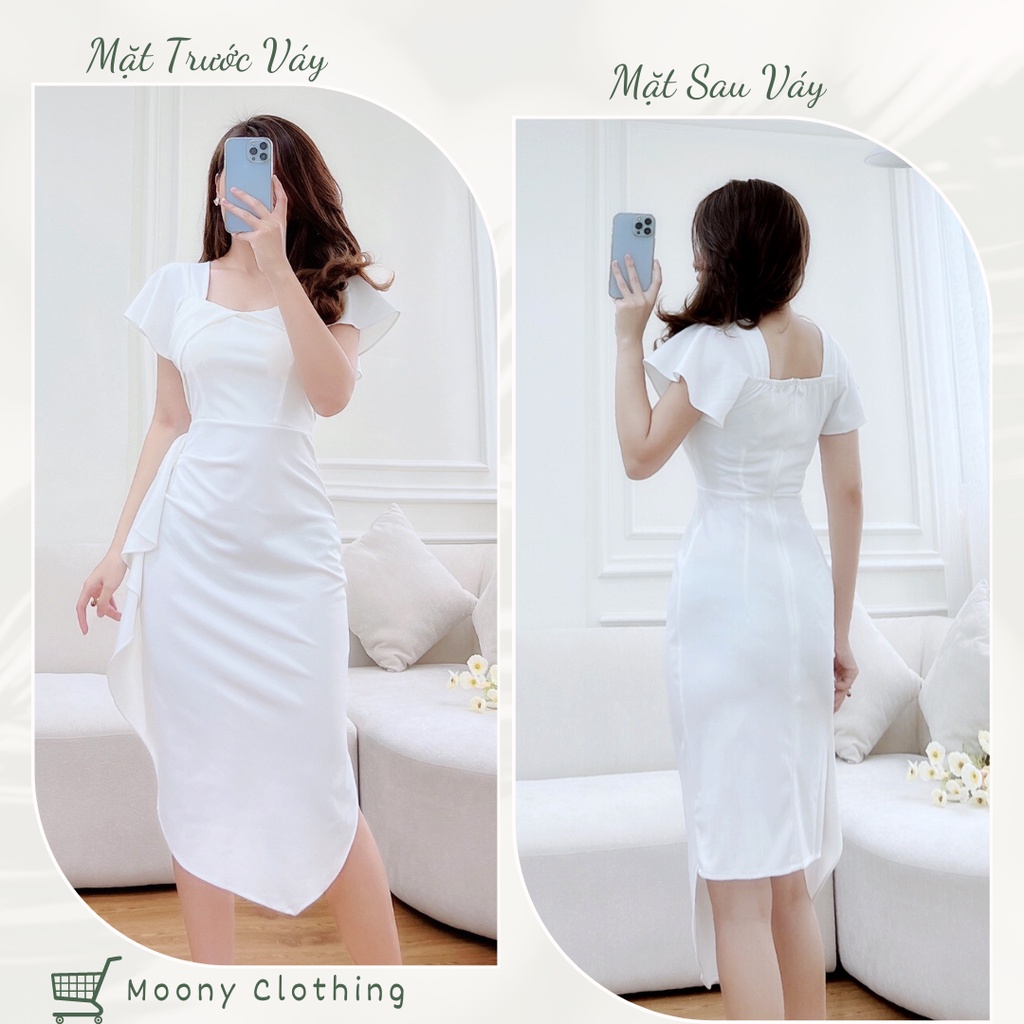 Váy nhún eo sang chảnh, quyến rũ Đầm dự tiệc ôm body vạt bèo size 40 - 65kg Vải tuyết hàn mềm mại, lên form ôm dáng