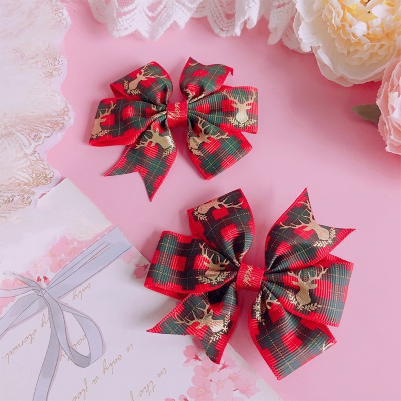 Kẹp Tóc Hình Nơ Họa Tiết Giáng Sinh Đáng Yêu Dành Cho Bé Gái