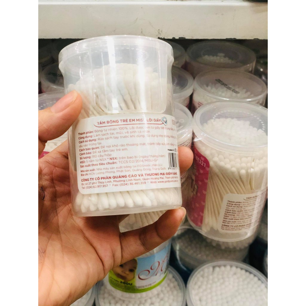 Tăm bông em bé lõi giấy an toàn Misu 180 cây