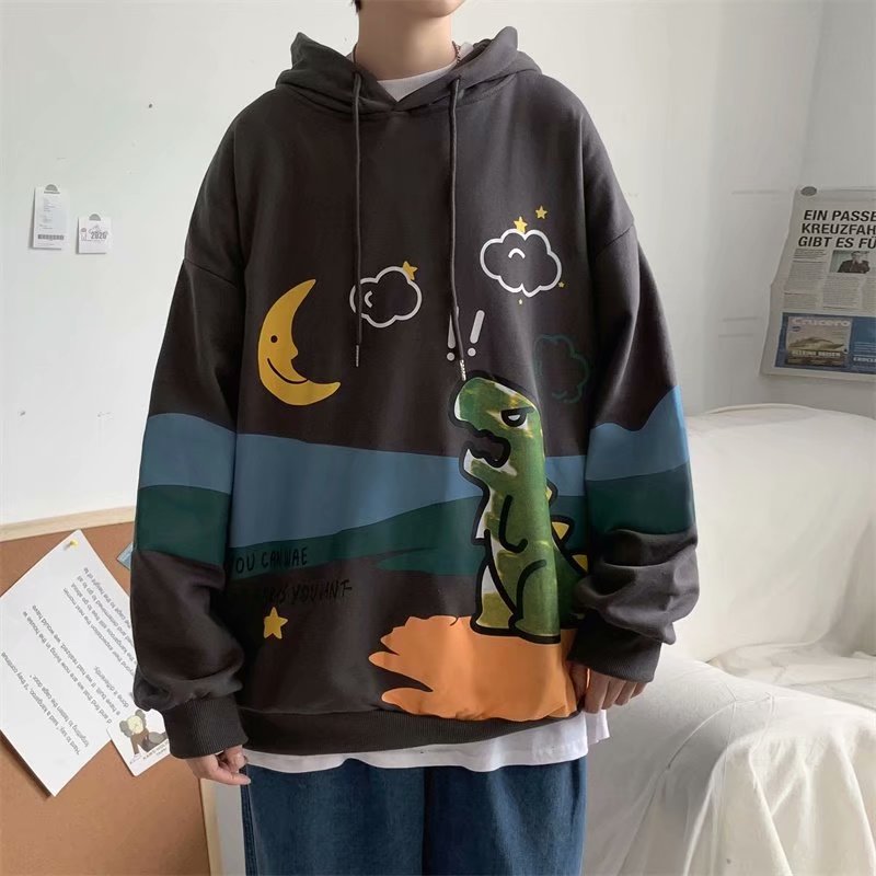 Áo hoodie tay dài dáng rộng in hình khủng long gồm 4 màu sắc | BigBuy360 - bigbuy360.vn