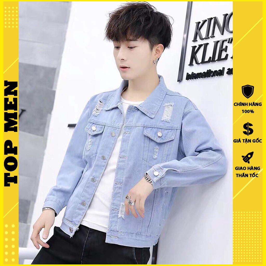 Áo khoác TOP MEN cao cấp - Áo khoác nam jean rách phong cách thời thượng bắt mắt