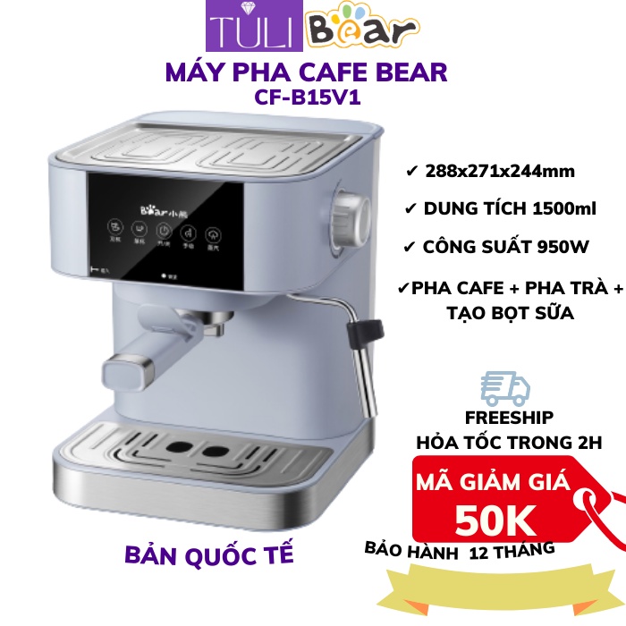 Máy pha cà phê Espresso Bear B15V1 tự động, kích thước nhỏ gọn, thanh lịch, nhiều tính năng, pha cafe, pha trà, tạo bọt
