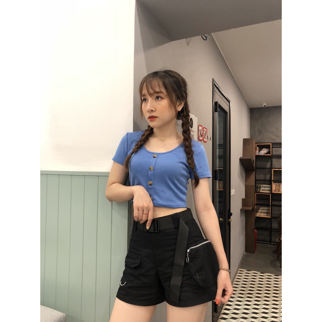 [HOT ITEM] Áo croptop cộc tay cúc ngực nữ SIÊU XINH 