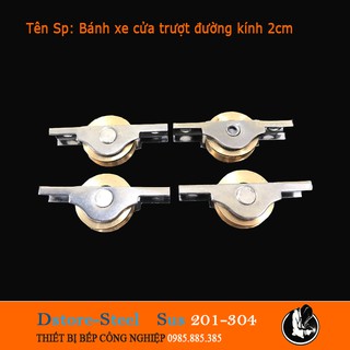 Bánh xe cửa trượt đường kính 2cm chất liệu đồng kết hợp inox (2 chiếc)