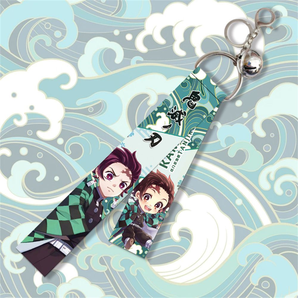 [Ready Stock] Demon Slayer Blade Tanjiro Nezuko Backpack Ornament Double-sided Ribbon Keychain