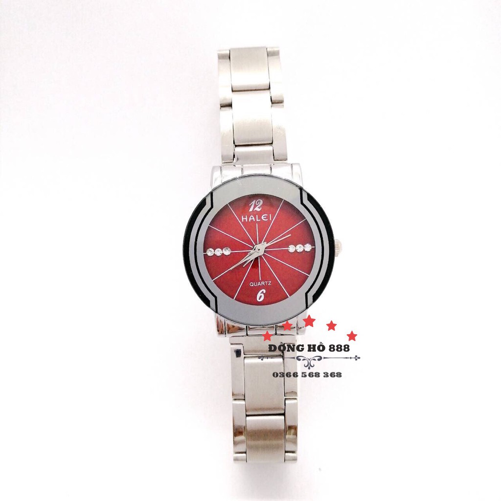 Đồng hồ nữ Halei mặt tròn dây kim loại bạch kim HL457 _ Tặng 1 vòng tỳ hưu _ Có video sản phẩm.