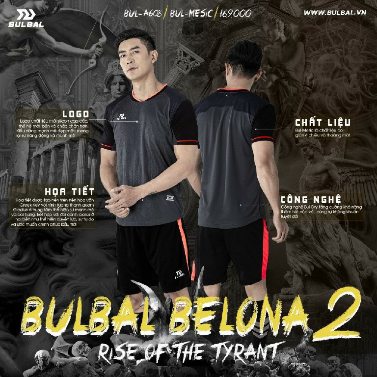 Bộ Quần Áo Bóng Đá Bulbal Belona 2 Cao Cấp Chất Liệu Mesic Thấm Hút Mồ Hôi Họa Tiết La Mã Cổ Đại Màu Sắc Tươi Mát